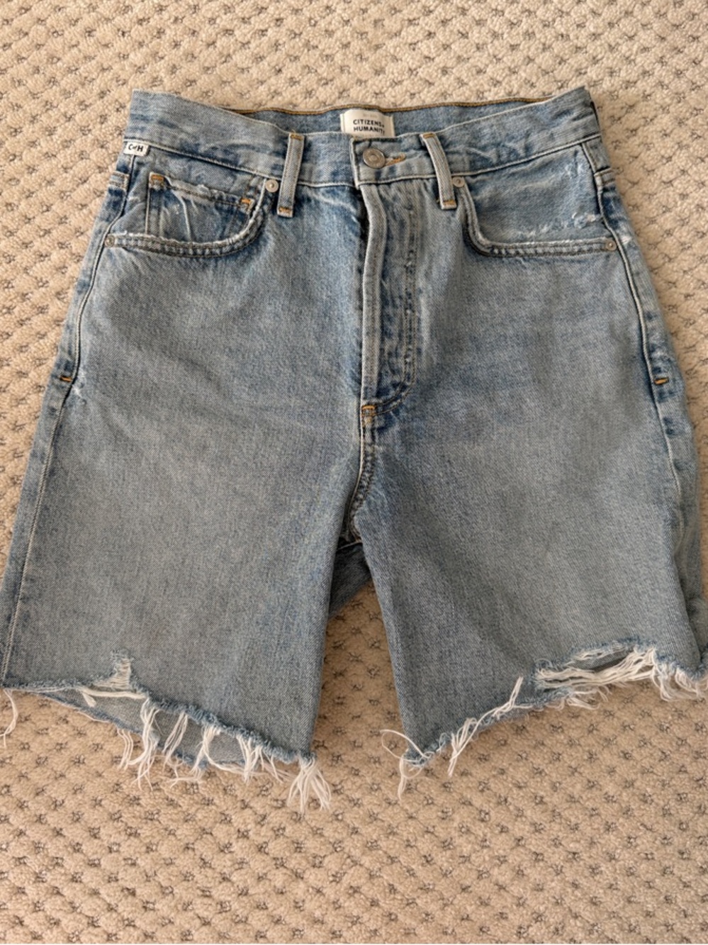 Citizens Of Humanity Light Wash Frayed Hem Denim Shorts